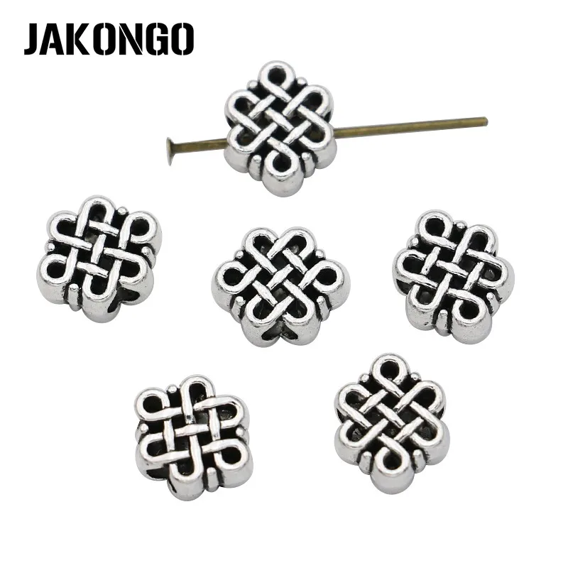 

JAKONGO 20pcs Antique Silver China Knot Spacer Beads for Jewelry Making Bracelet Accessories DIY Handmade Craft 11x9mm