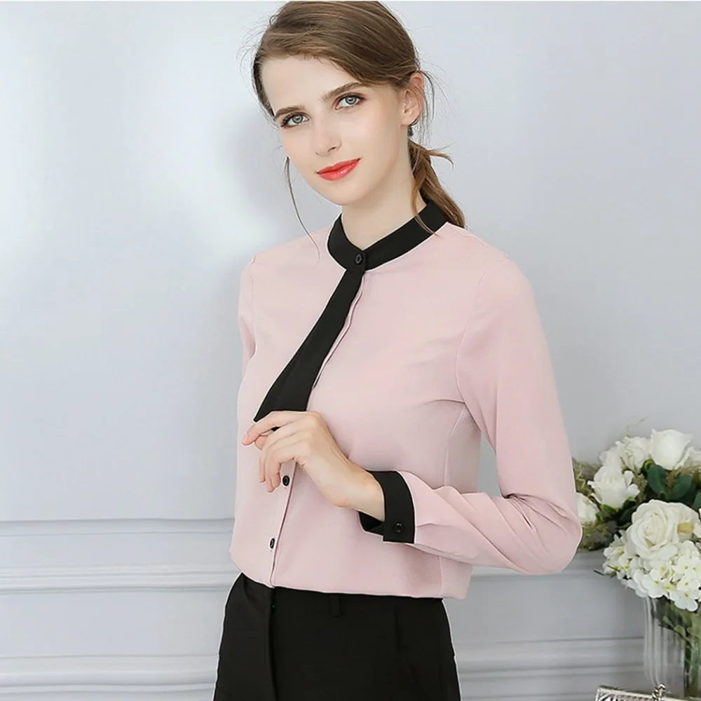 Женская офисная блузка элегантная шифоновая с длинным рукавом и пуговицами