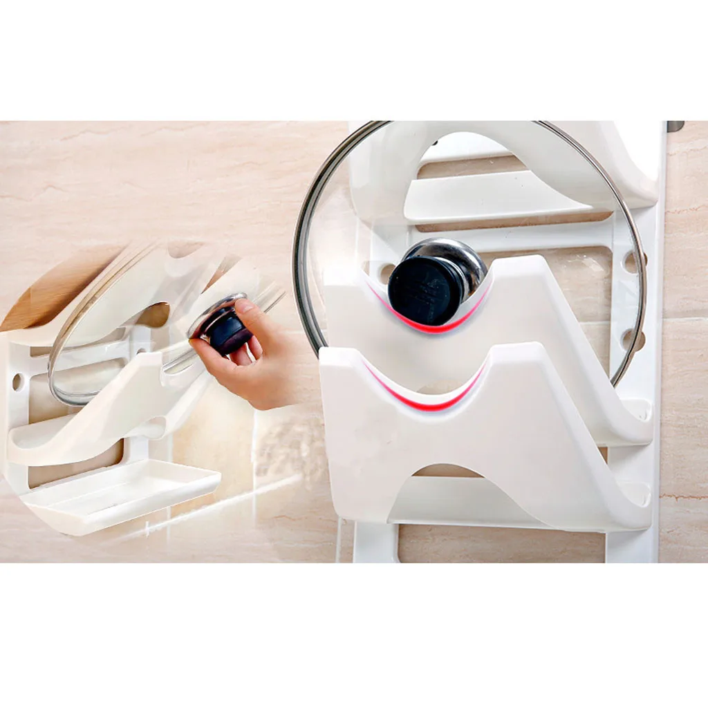 

Kitchen Tool Storage Plastic kitchen Wall Mount Rack Cupboard Saucepan Pan Pot Cover Lid Fresh Tool Storage Holder Rack K531