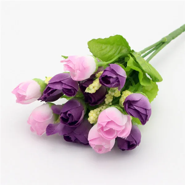 Dual color purple Lucia crafts 1 набор(15 голов) красочные шелковые цветы искусственные цветы мини розы домашний декор для украшения свадьбы A1204 - Цвет: Dual color purple