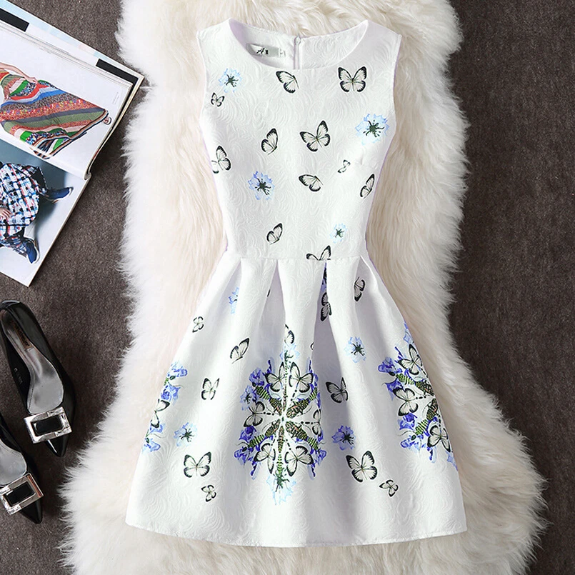 Темперамент жаккардовые летом без рукавов Белый с принтом бабочки показать