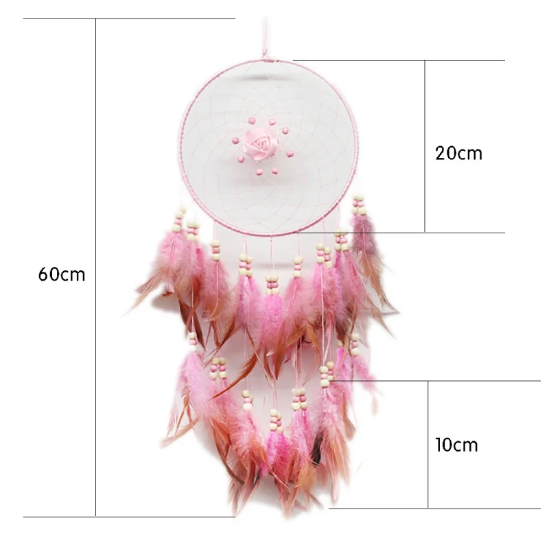 Настенное украшение Ловец снов в виде Розы с перьями традиционном стиле большой