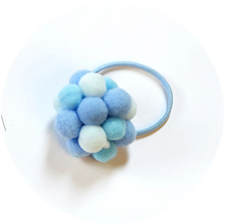 Небесно-голубой 1 pcs in Pack Cute Little Girls' Pompom Hair Ties Ball Elastic Hair Band for kids Girls Hair Ropes Hair Accessories handmade - Цвет: Небесно-голубой