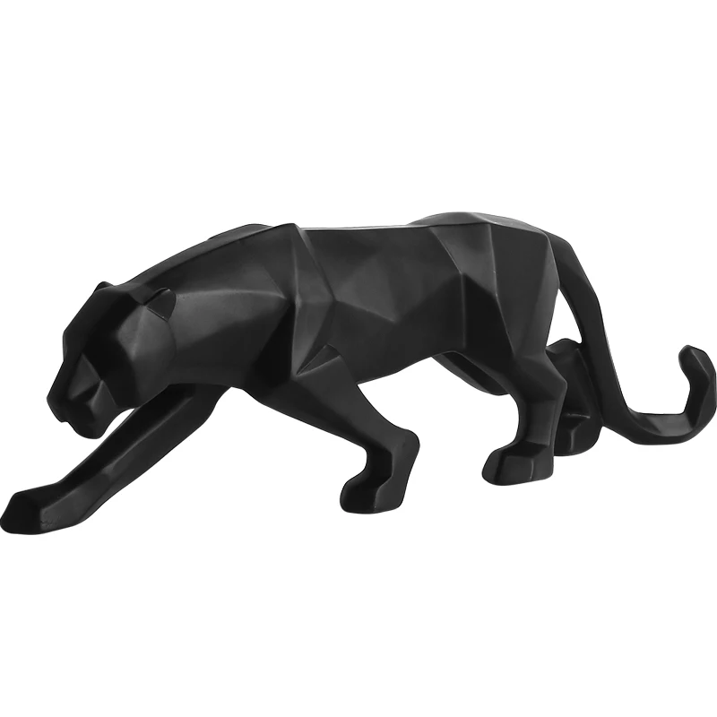 

Leopard Resin Sculpture Model Office Bar Black Panther Crafts Ornaments Animal Origami Abstract Geometric Statues Decoration