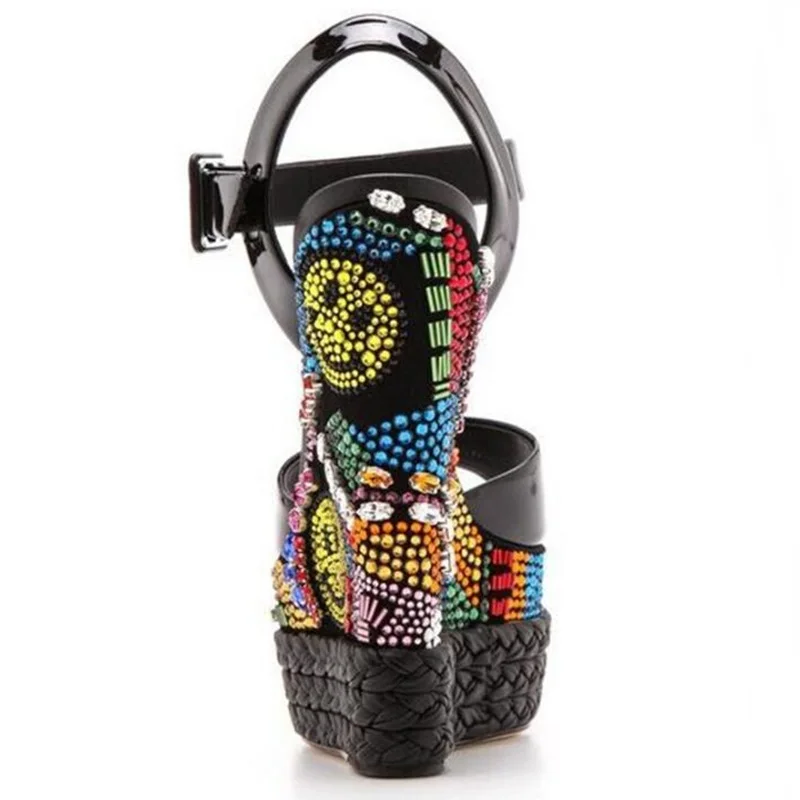 Роскошные женские кожаные сандалии 2018 яркие свадебные на платформе и каблуке с