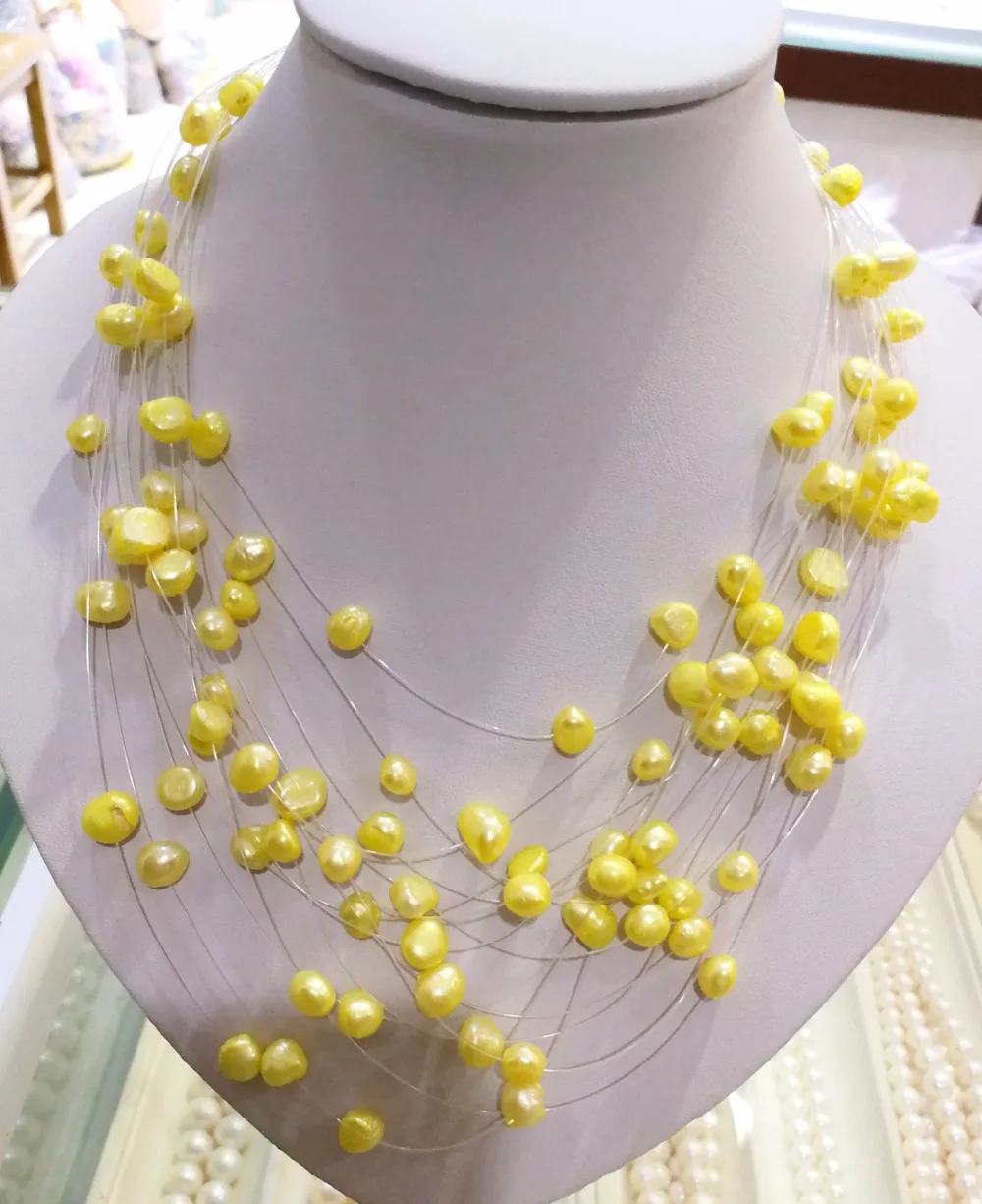 

Женское ювелирное изделие, 15 рядов, ожерелье жемчужина желтого цвета, кулон барокко, натуральный пресноводный жемчуг, 45 см, 18 дюймов