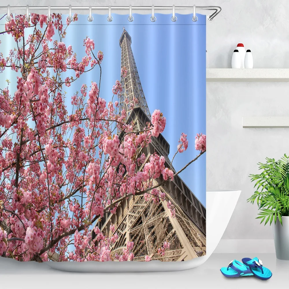

LB 180*180 голубое небо розовый цветок 3d занавеска для душа s Парижская башня дерево мультфильм занавеска для ванной из полиэстера для декора ва...