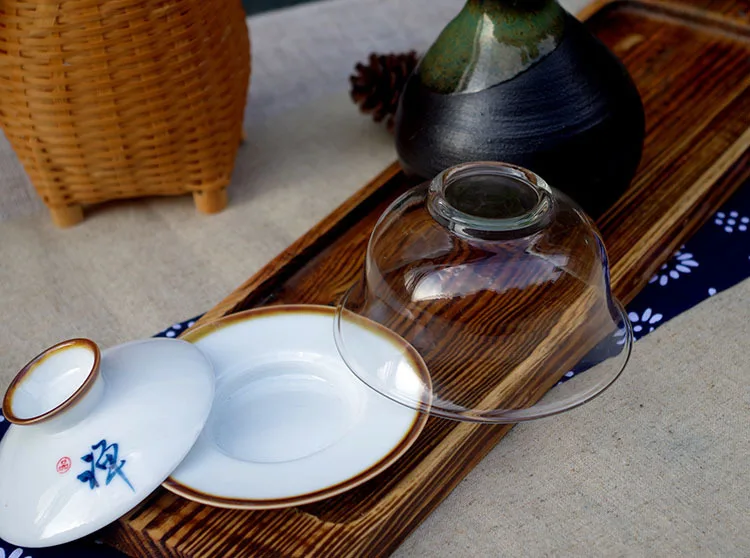 Новый ручной росписью Gaiwan кунг фу чайный сервиз стеклянный шар керамика чайные