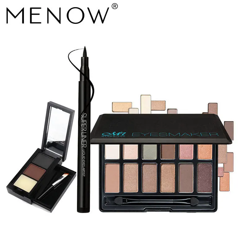 Menow бренд Make Up Set обнаженной тени для век Палитры и мягкая голова Подводка глаз