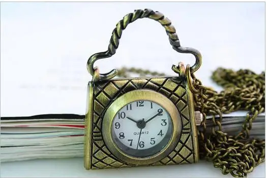 

hot sales Top quality Antique bronze handbag Pendant pocket watches necklace women's jewelry gift 10pcs/lot