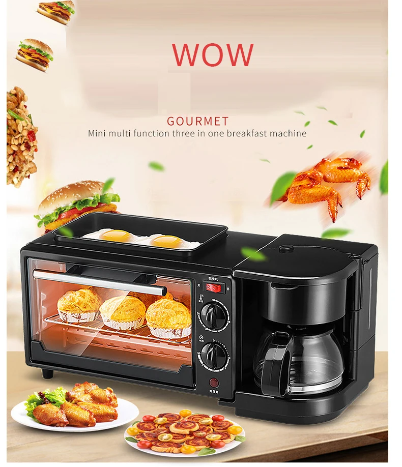 Electric Toaster Coffee Cooker Egg Fried Three-In-One Breakfast Maker Automatic Baker Cooking Fryer All In One Solution