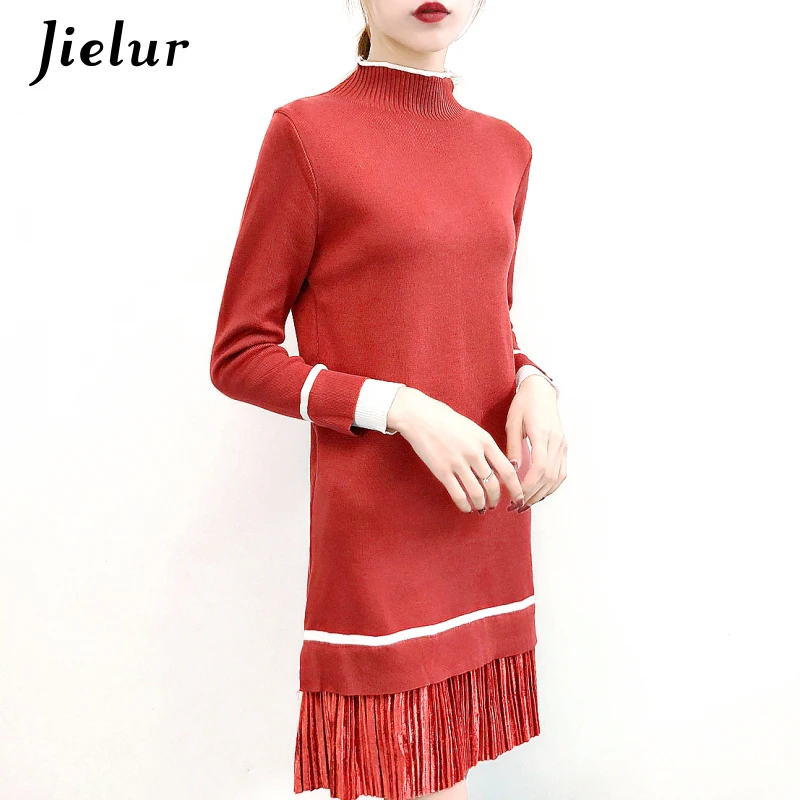 Jielur 2019 новое зимнее вязаное платье женские свободные фальшивые платья из двух
