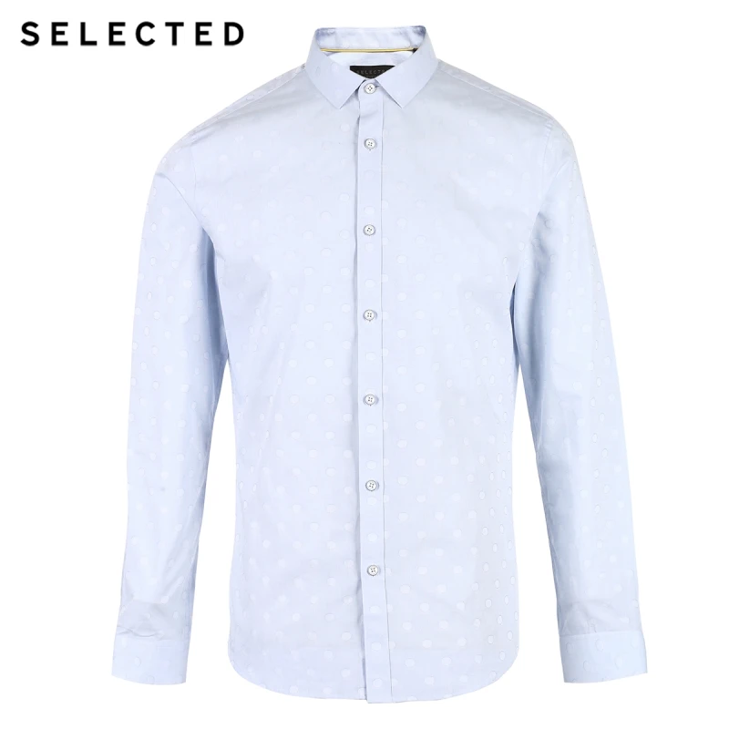 Мужская Облегающая рубашка в горошек с длинными рукавами 100% хлопок 419105565 | одежда