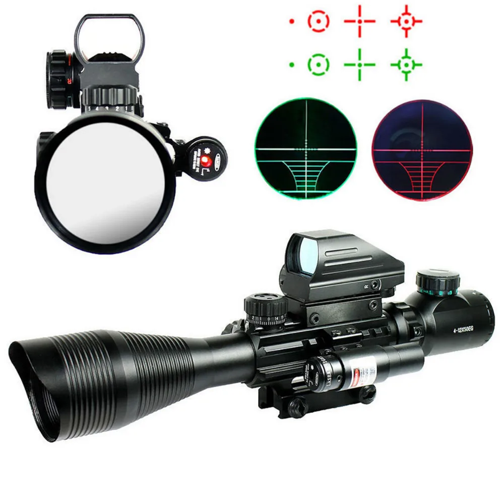 

Тактический прицел для винтовки FS 4-12X50EG, красный и зеленый, с голографической подсветкой, 4 прицела для сетки и красного лазера на 20 мм рельс