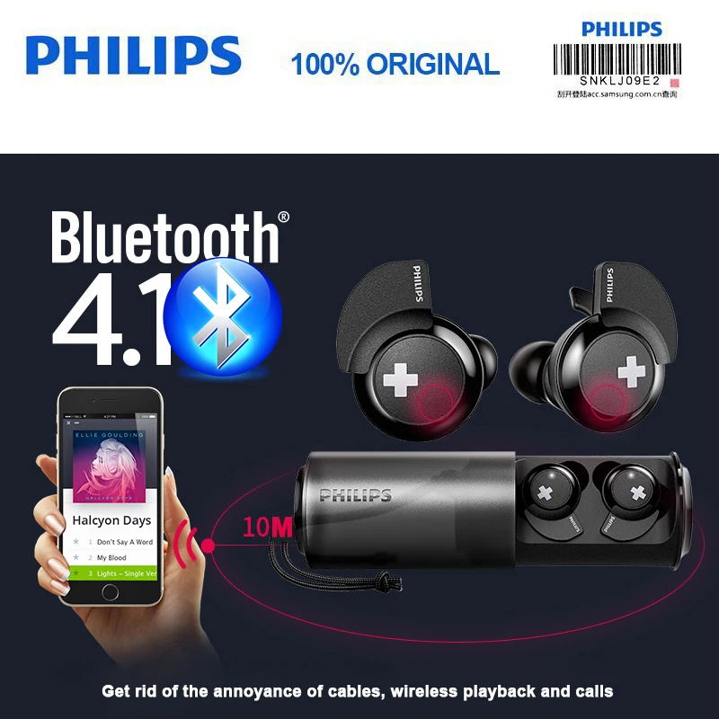 Оригинальная Беспроводная Спортивная гарнитура Philips SHB4385 с Bluetooth 4,1 литий-полимерный регулятор громкости для Galaxy Note 8 S9 S9 Plus
