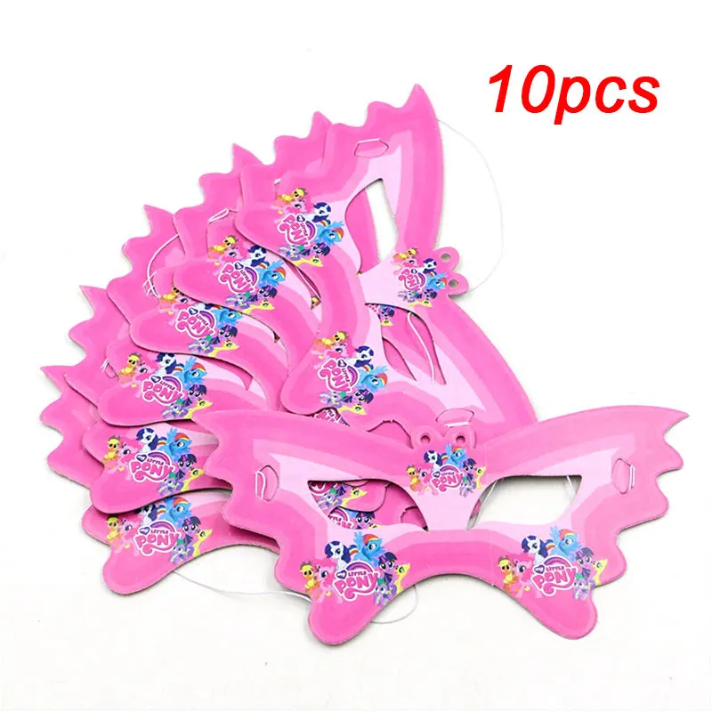 mask-10pcs Украшения для дня рождения, Детские скатерти «Мой маленький пони», вечерние принадлежности, тарелки, шляпы, ножи, чашки, флаги, одноразовые столовые приборы, набор - Цвет: mask-10pcs