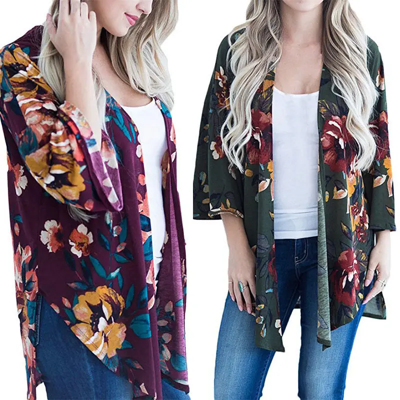 2018 новый стиль модный осенний женский шифоновый Свободный кардиган с цветочным