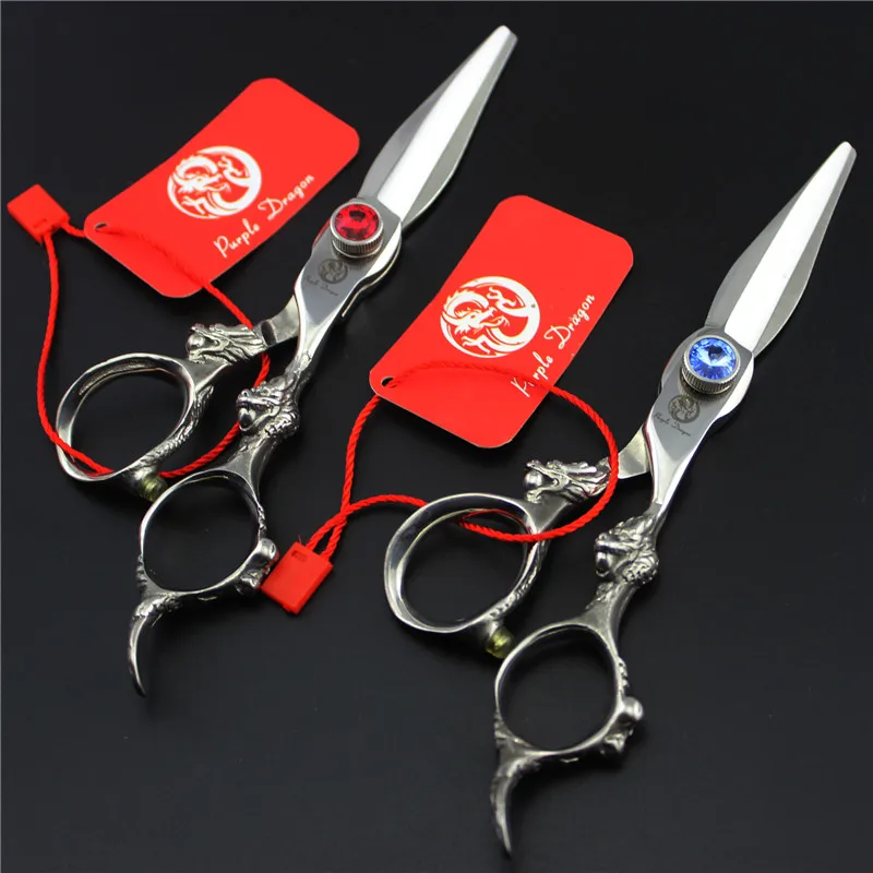 

Purple Dragon 6 inch Red/Blue Rhinestones Hair Scissors Hair Cutting Professional Grooming Tools Perfect for Salons & Home Use