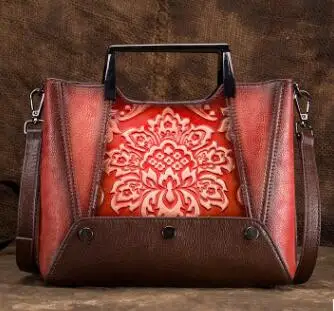 red Женские сумки из натуральной кожи, винтажные абразивные цветные тисненые сумки на плечо, европейские популярные модные маленькие сумки из воловьей кожи с клапаном - Цвет: red