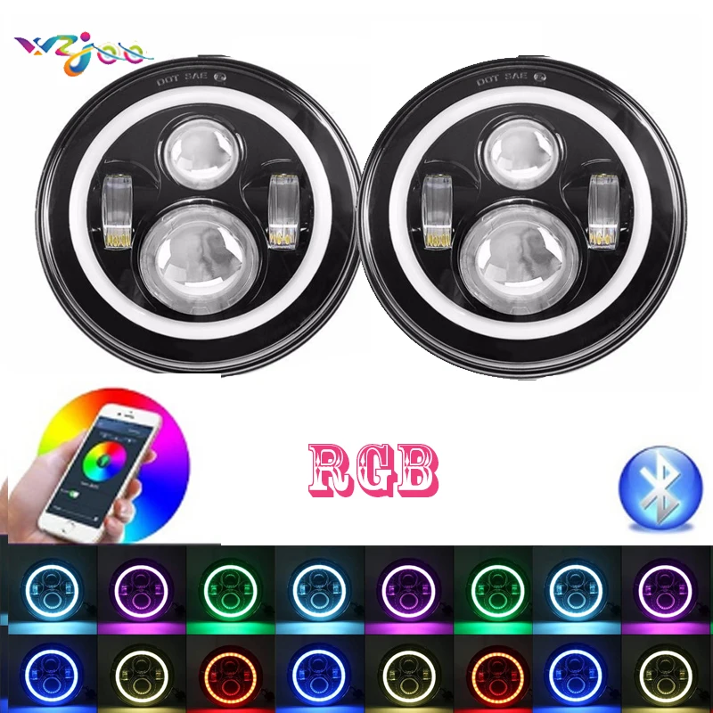 WZJOO 7 дюймовые фары лампы RGB Halo Ангел глаз с янтарем сигнала дистанционным
