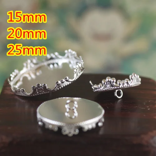 

15mm,20mm,25mm Copper with Silver plated Color Crown Back button Cameo Cabochon Setting for Glass/Stickers Jewellery Making
