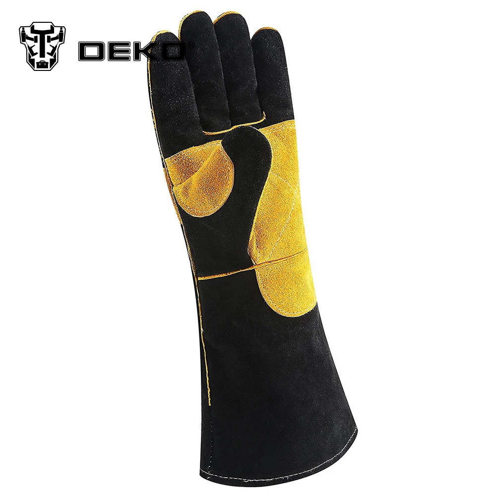 Фото DEKO 15 Inch Leather Welding Gloves for DIY Wood Working/Fireplace/Stove/BBQ/Gardening/Welding Work Gloves for TIG/MIG Welders №3