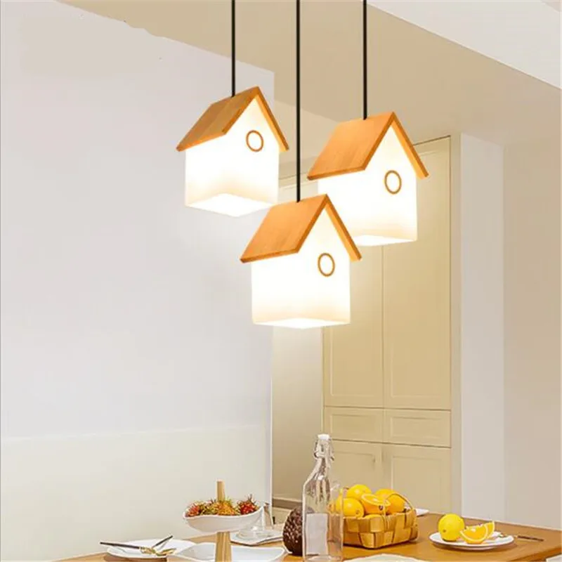 Nordic Wooden Glass House Led E14 подвесной светильник для столовой фойе спальни 1/3 головок