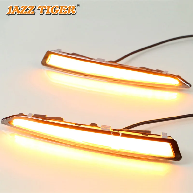 JAZZ TIGER, 2 шт., функция сигнала поворота желтого цвета, 12 В, Автомобильная DRL лампа, светодиодный светильник дневного света для Ford Kuga Escape 2013