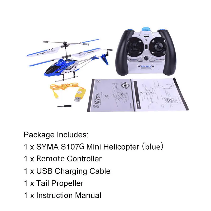 Syma S107G 3CH вертолет сплав Fuselage usb зарядка Дрон RC вертолеты с гироскопом светодиодный фонарь синий RTF