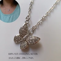 fashion butterfly s925 sterling silver pendant necklace for women simple cubic zirconia clavicle chain for valentines day
