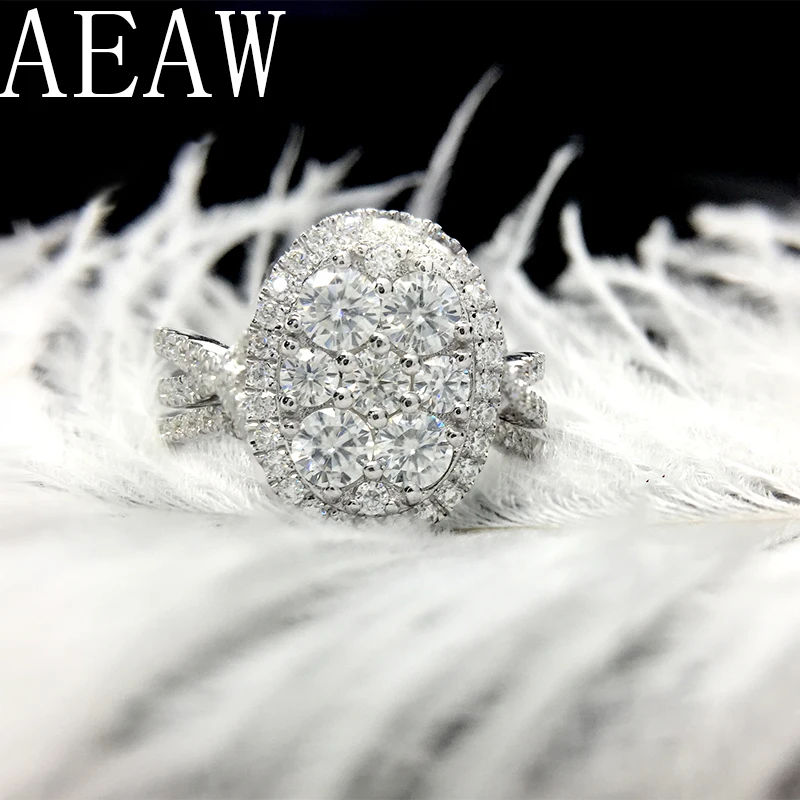 

AEAW Solid 10K White Gold Center 1.5ctw F Color Moissanite Engagement Bridal Set with Moissanite Accents 2 Piece For Women