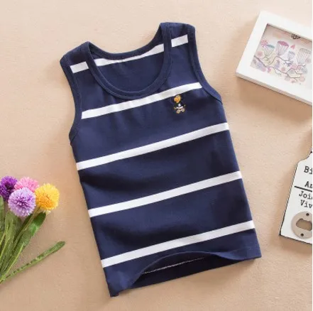 navy blue Детский хлопковый жилет футболка для мальчиков, летняя одежда Жилеты топы, повседневная Хлопковая полосатая футболка без рукавов для мальчиков, От 3 до 16 лет, BC006 - Цвет: navy blue
