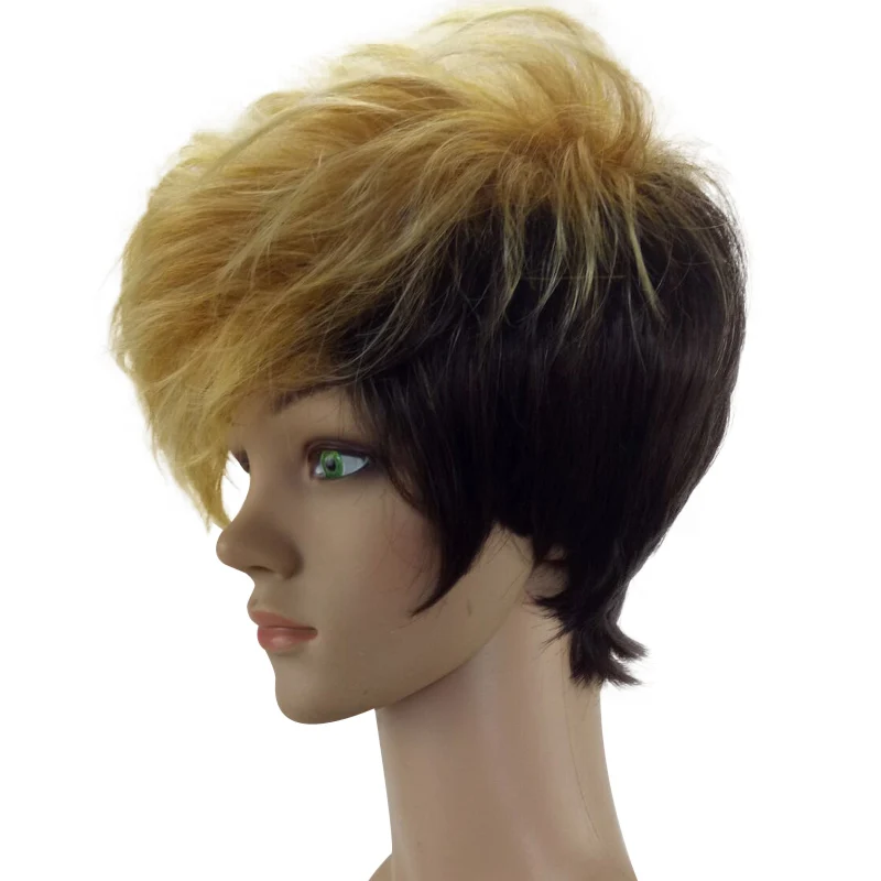 HAIRJOY женский блонд черный смешанный короткий кудрявый слоистый высокотемпературный парик из натуральных синтетических волос