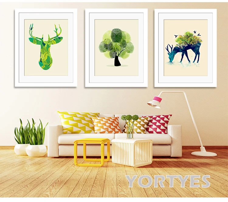 Nordic Tree Deer Family with Pine Forest Canvas Art Print Painting Poster on Wall Picture for Home Decoration Decor | Дом и сад
