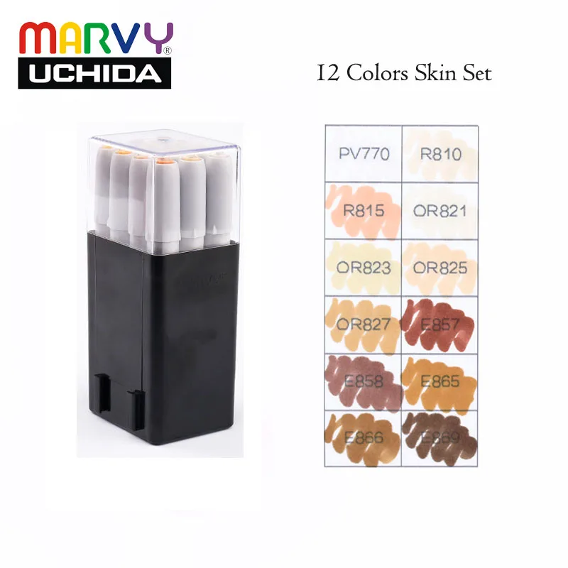 3000 Skin 12 Colors 12/24/36 Marvy мягкой щеткой художественный маркер для кожи Цвета LE шлейфа постоянного комиксов манга-Маркеры Набор для рисования дизайн Сделано в Японии - Цвет: 3000 Skin 12 Colors
