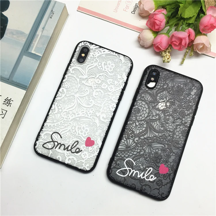 Lace Flower Pattern Grid Embossed Relief Transparent Soft Silicone Case Cover For iPhone X 10 SE 5 5s 6 6s 7 8 Plus XS MAX XR |