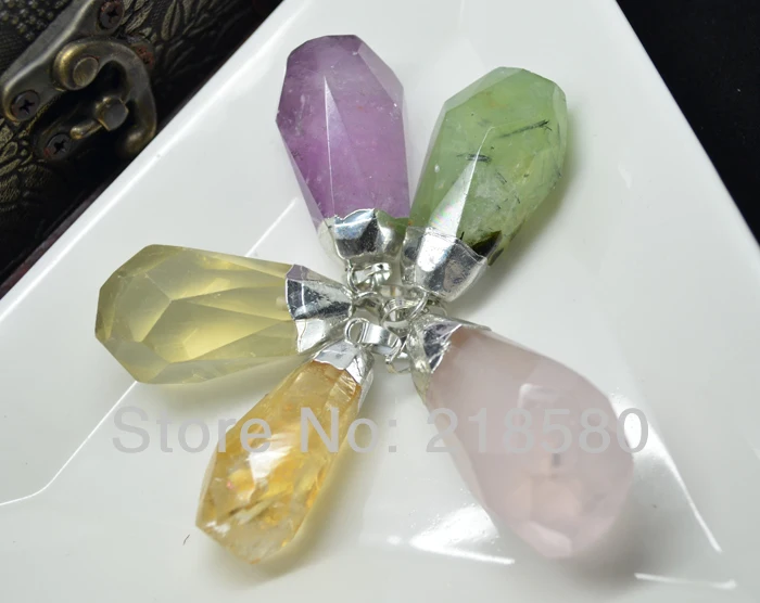 H-RQP066 Mix граненые кристаллы цитрины розовый кварцевый кристалл Аметист подвеска