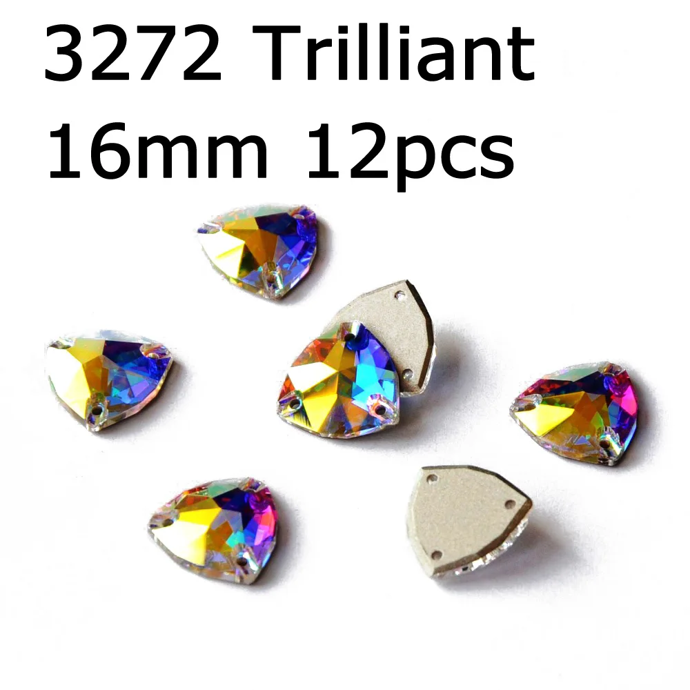 Trilliant 16mm 12pcs Кристалл AB пришить стразы различные Стразы радужные бусины Стразы для шитья ювелирных изделий платье гимнастика украшения одежды - Цвет: Trilliant 16mm 12pcs