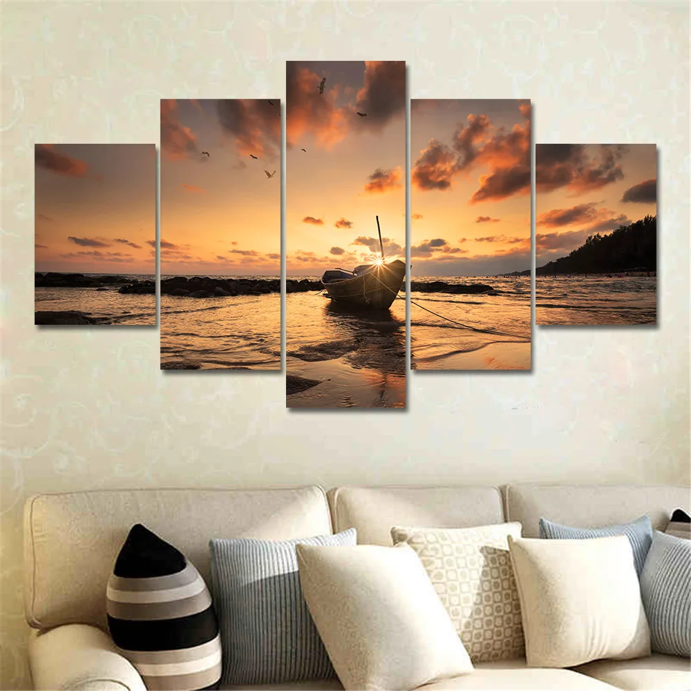 

5 Panels Modern Canvas Print Seascape Painting Wall Art Picture Canvas Modular Painting for Living Room Decoration No Framed