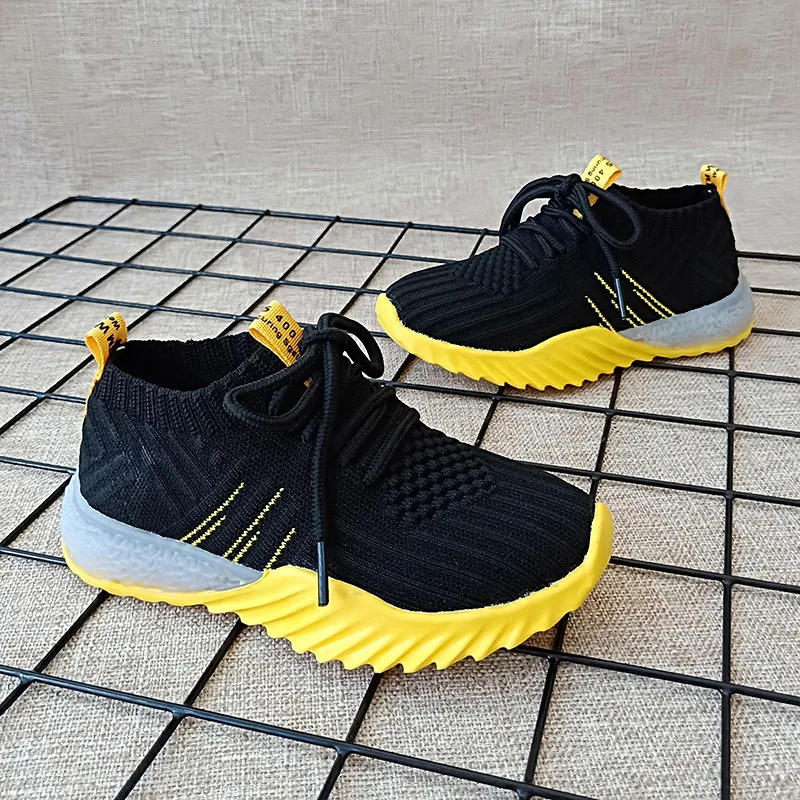 2021 Boys Girls Mesh Knitting Lace-Up Sneakers Toddler/Little/Big Kid Fashion Trendy Trainers Children School Breathable Shoes | Детская