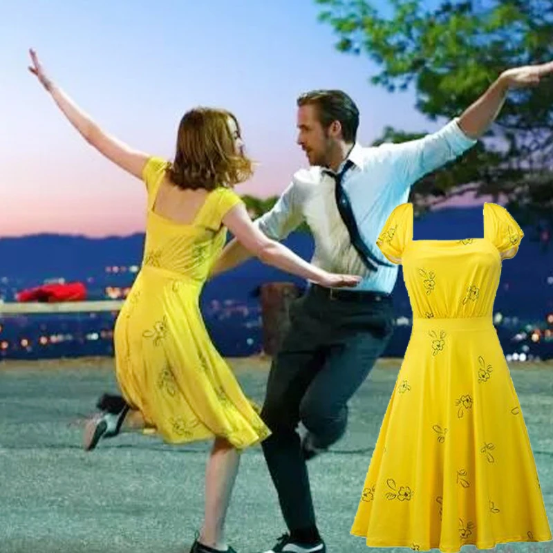 Женские летние платья La Land Emma Stone Миа костюмы для косплея желтые элегантные