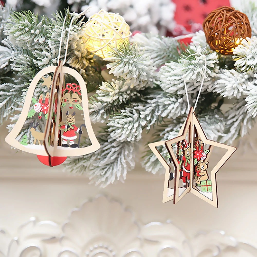 3D Xmas Tree Подвески Висячие деревянное Рождественское украшение Вечерние|Кулоны и