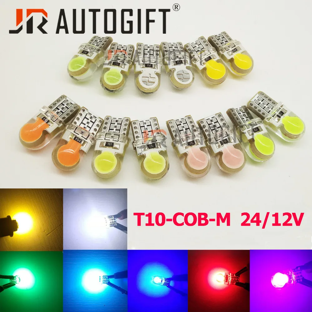 

1000Pcs Auto 24V 12V T10 Led White 194 W5W LED 168 COB Silica Red Blue Green Yellow Pink Turn Side License Plate Light Lamp Bulb