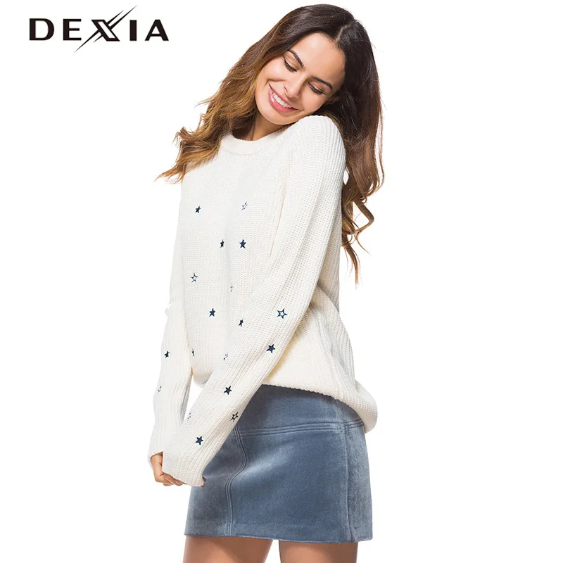 DEXIA Сезон Зима рисунок в звездочку свитер с цветочной вышивкой и Для женщин