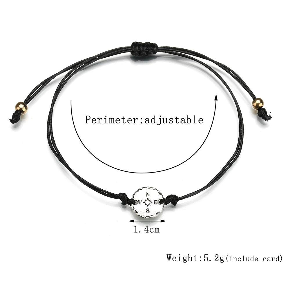 MissCyCy Fashion Silver Color Metal Compass Bracelets for Women Jewellery 7 Colors Rope Bracelet Friendship Gift | Украшения и