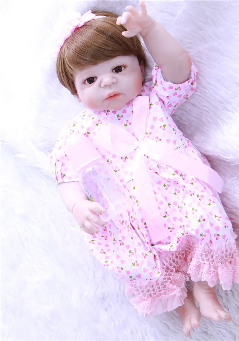 Реалистичная силиконовая кукла Bebe Reborn 55 см коричневая для волос Детская
