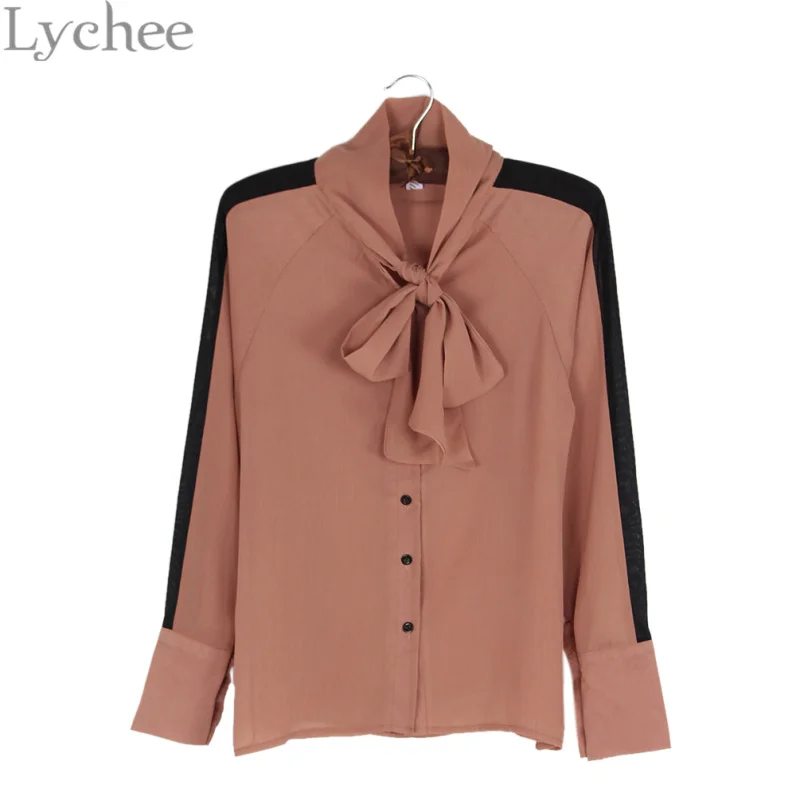 Элегантная весенне-осенняя женская блузка Lychee с бантом шифоновая Повседневная