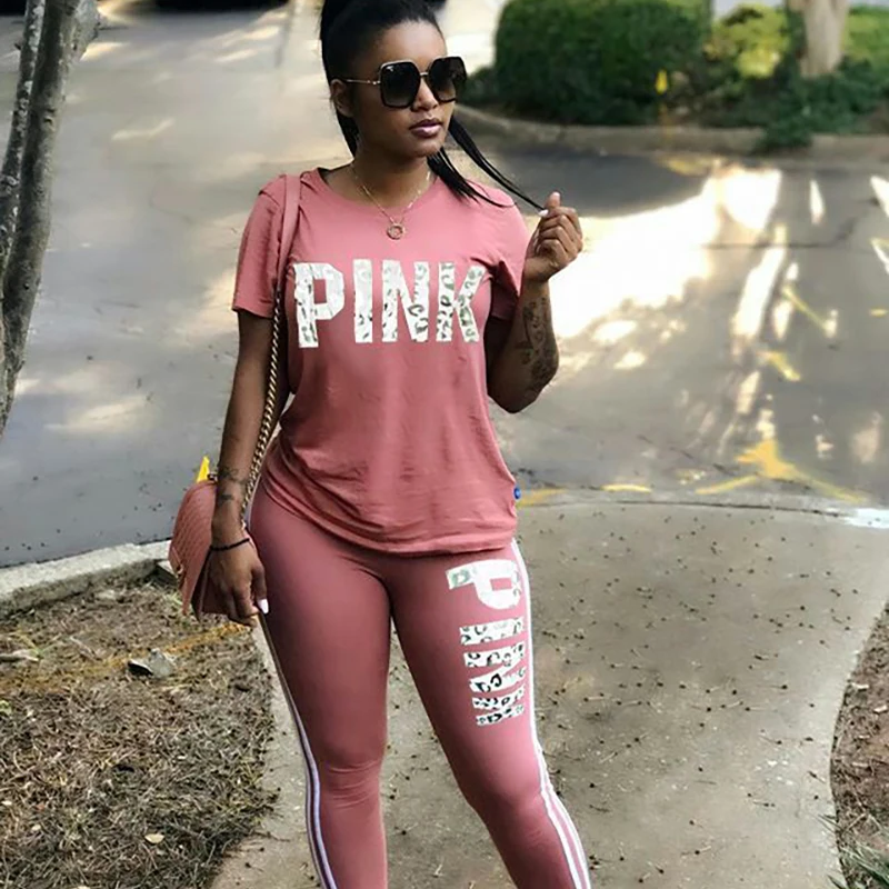 2019 женские спортивный костюм большого размера с принтом розовый повседневный