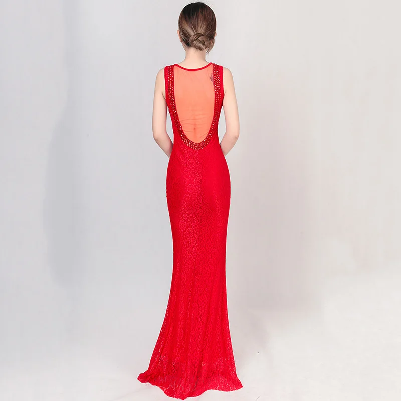 Красные цветочные кружева и прозрачные сетчатые бусины бриллианты без рукавов