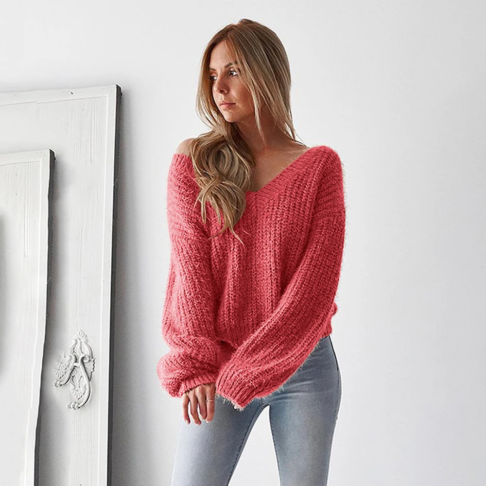 Повседневный свободный свитер 2019 женские модные новые сексуальные пуловеры